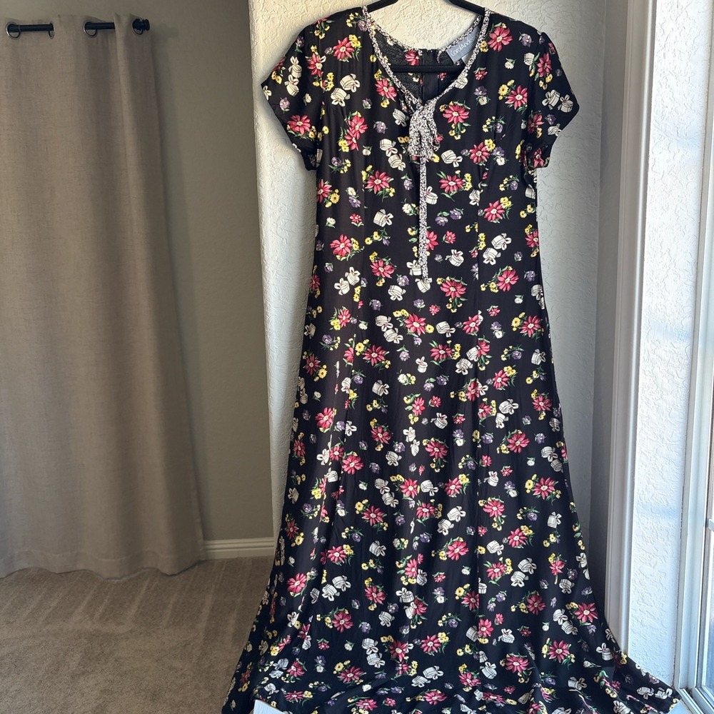 Women M/L Vintage Dress Maxi Floral‎ Short Sleeve 90s Feminine Garden Coquette